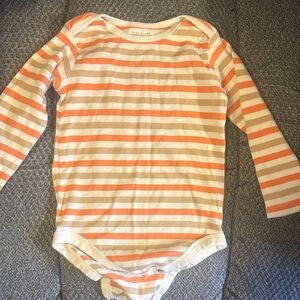 Babys Striped Long Sleeve Onesies- Cream, Tan & Coral